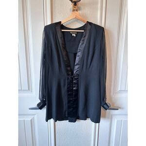 Vintage Ultra Nights Black Sheer Sleeve & Satin Lined Top Long Sleeve Size L/XL